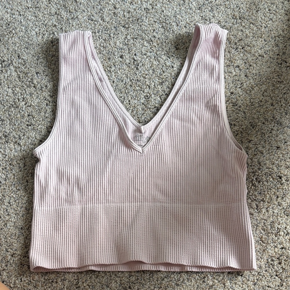 Soft Pink Ribbed V-Neck Top